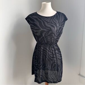 Miuse Black and Gray Zebra Print Mini Dress Elastic Waist See-Through Size Small